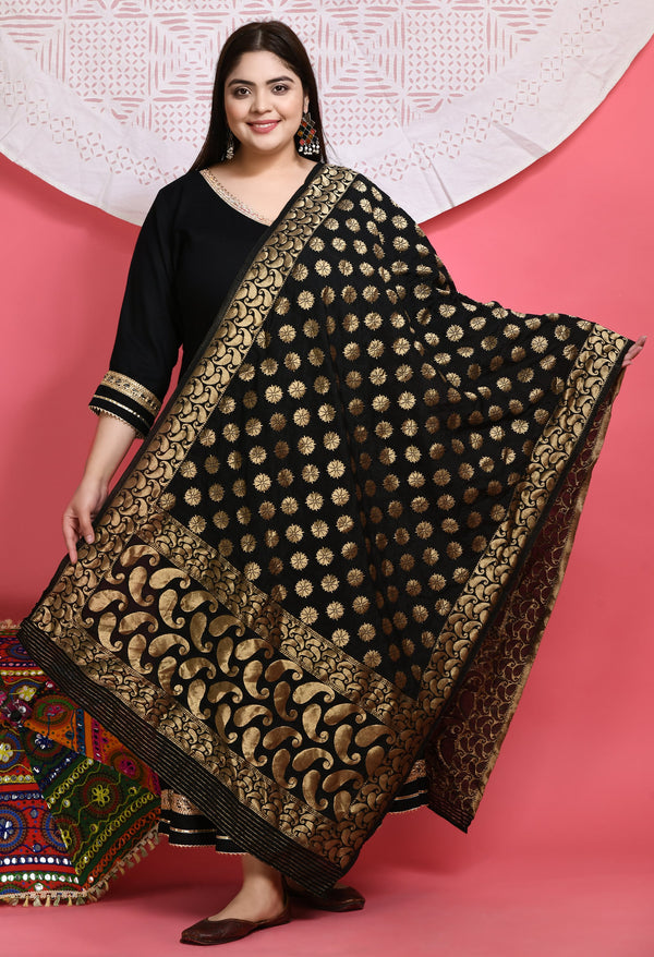 Plus Size Women Banarasi Black Dupatta